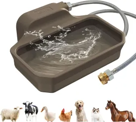135OZ Automatic Water Dispenser for Large Dogs Patented Fit 3/4in GHT Male Faucet, Outdoor Animal Water Bowl Include Water Valve, 5ft Water Hose, Copper Connector, Large Drinking Area, Brown