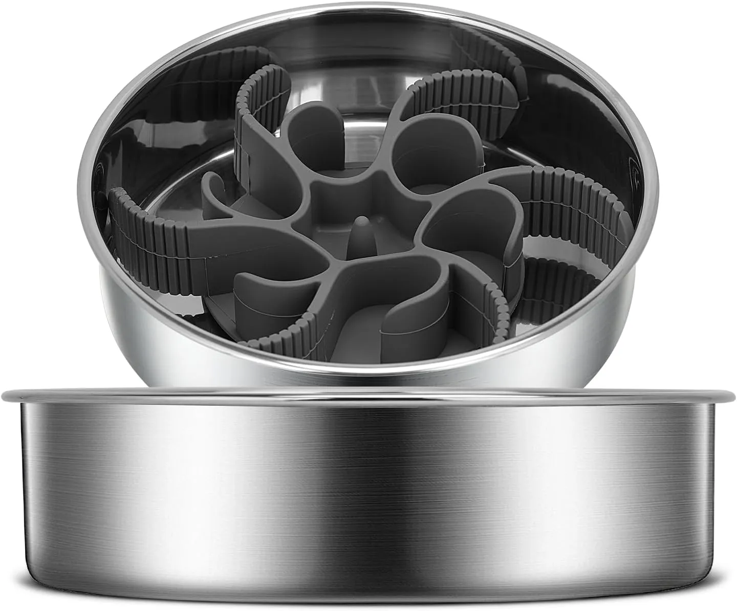 2-in-1 Slow Feeder Dog Bowls, Stainless Steel Pet Bowls with Silicone Feeder Insert, Removable Non-Slip Rubber Base for Dogs to Slow Down Eating (Medium & Large Breed)