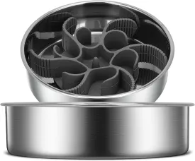 2-in-1 Slow Feeder Dog Bowls, Stainless Steel Pet Bowls with Silicone Feeder Insert, Removable Non-Slip Rubber Base for Dogs to Slow Down Eating (Medium & Large Breed)