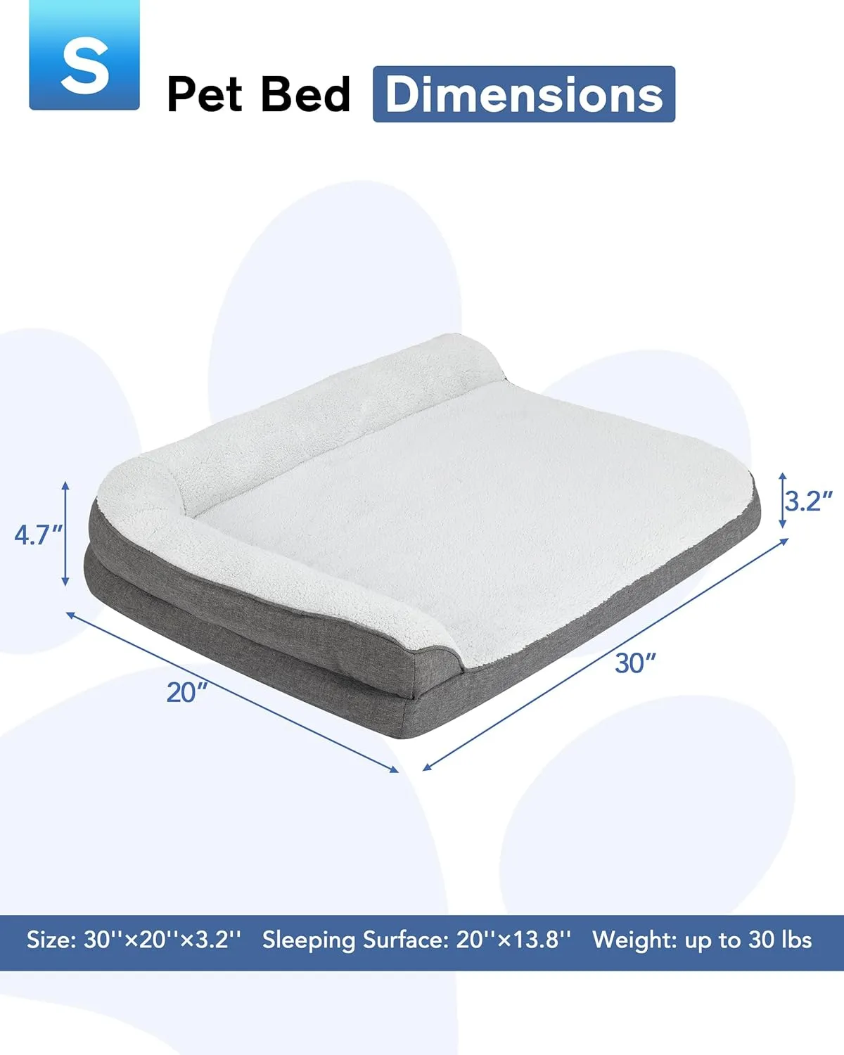 30'' x 20'' x 3.2'' L-Shaped Orthopedic Dog Beds, Small Dogs Bed with Removable Cover and Nonskid Bottom, Gray