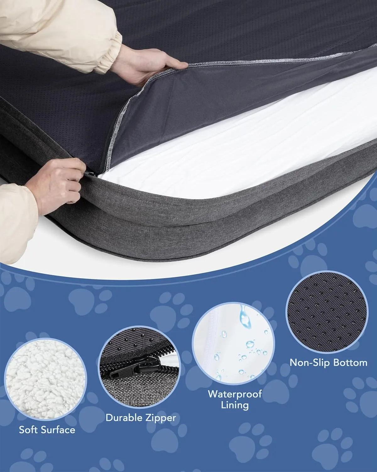 30'' x 20'' x 3.2'' L-Shaped Orthopedic Dog Beds, Small Dogs Bed with Removable Cover and Nonskid Bottom, Gray