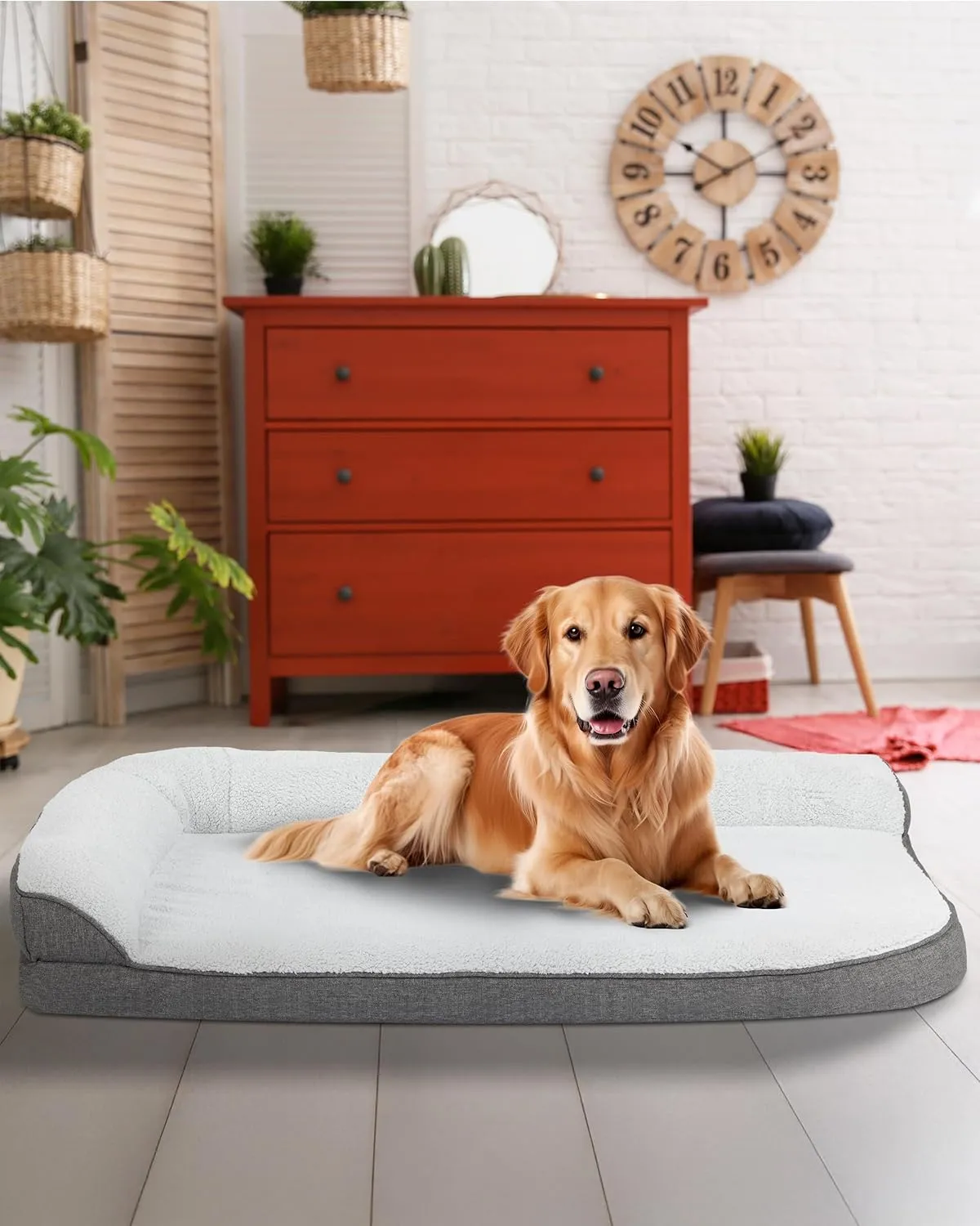 30'' x 20'' x 3.2'' L-Shaped Orthopedic Dog Beds, Small Dogs Bed with Removable Cover and Nonskid Bottom, Gray