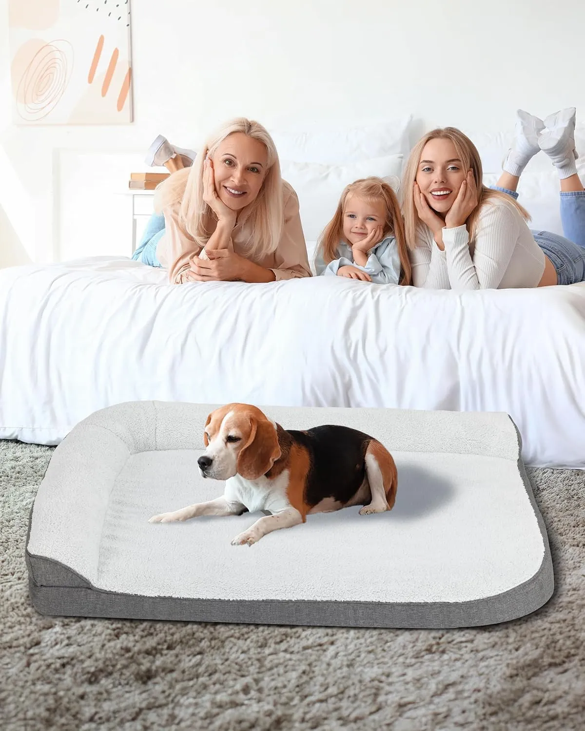 30'' x 20'' x 3.2'' L-Shaped Orthopedic Dog Beds, Small Dogs Bed with Removable Cover and Nonskid Bottom, Gray