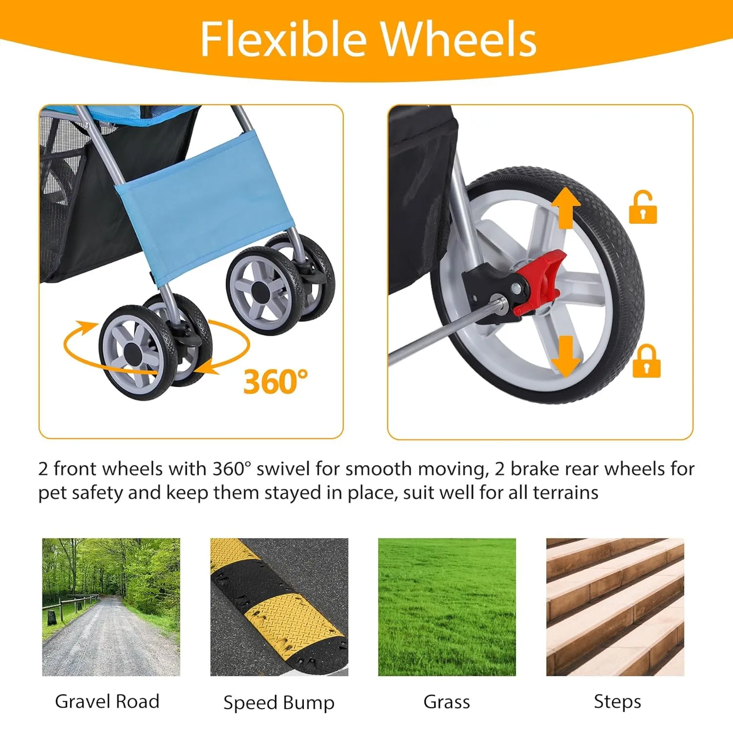 4 Wheels Dog Stroller Folding Pet Strolling Cart for Small Medium Cats Puppies Portable Jogger Travel Camping Puppy Carrier with Storage Basket Cup Holder, Blue