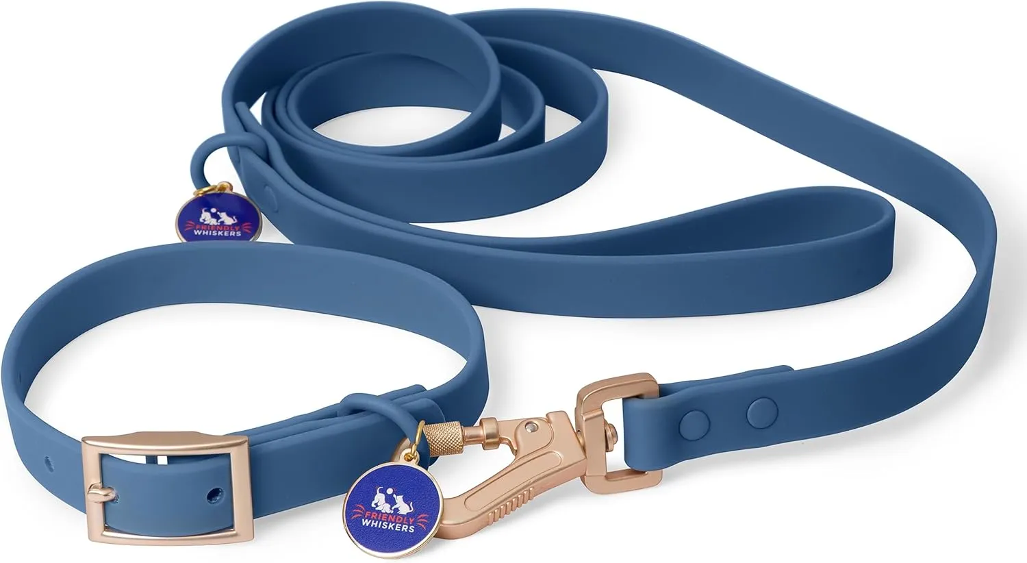 6ft Dog Leash, Collar, Poop Bag Dispenser & Bags. Waterproof, Heavy Duty Nylon PVC. Medium, Blue