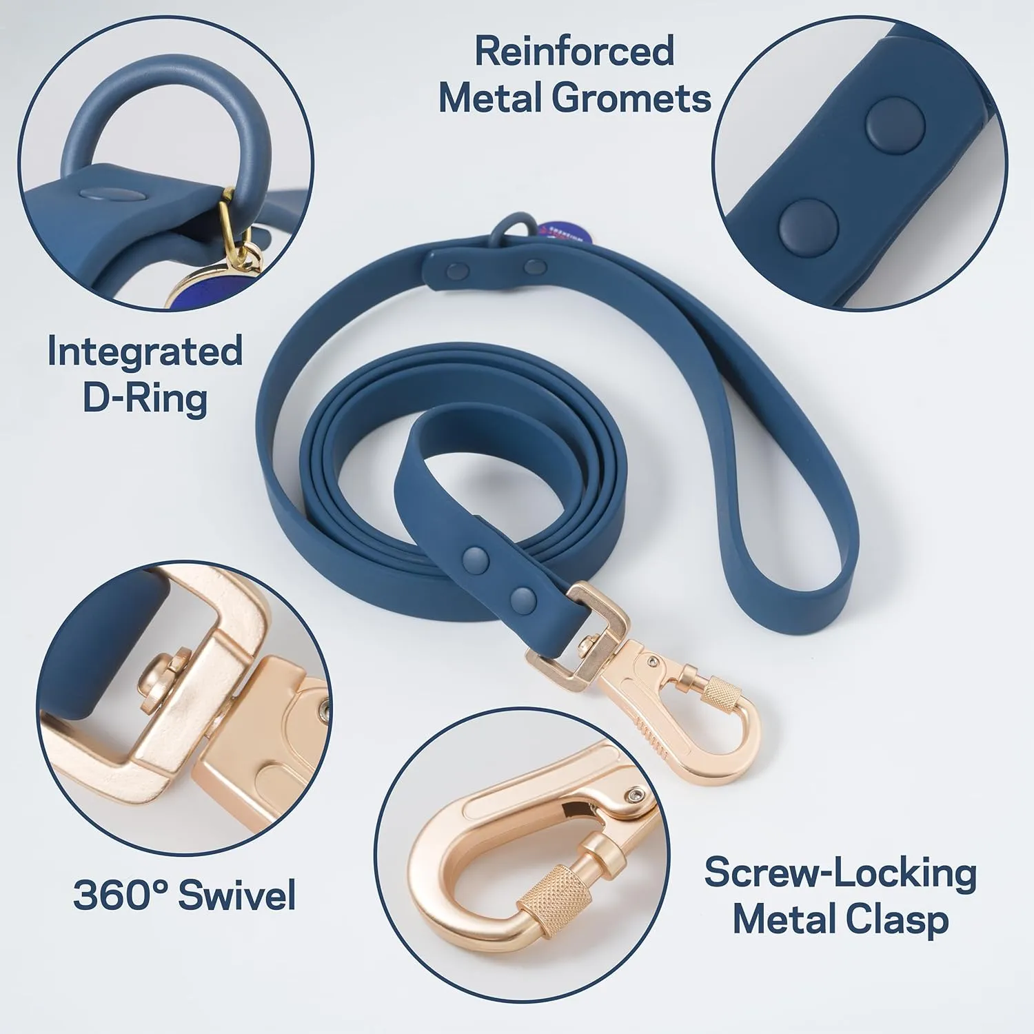 6ft Dog Leash, Collar, Poop Bag Dispenser & Bags. Waterproof, Heavy Duty Nylon PVC. Medium, Blue