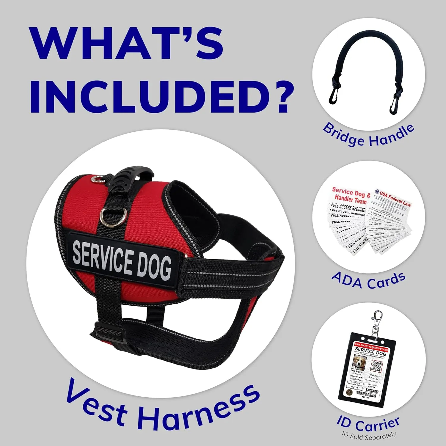 ActiveDogs Service Dog Vest Harness   Clip-on Bridge Sturdy Handle   ID Card Carrier   ADA Cards   Reflective Service Dog Patches - Extra Small Service Dog Harness Vest XS Dogs (Girth 16-20) Red