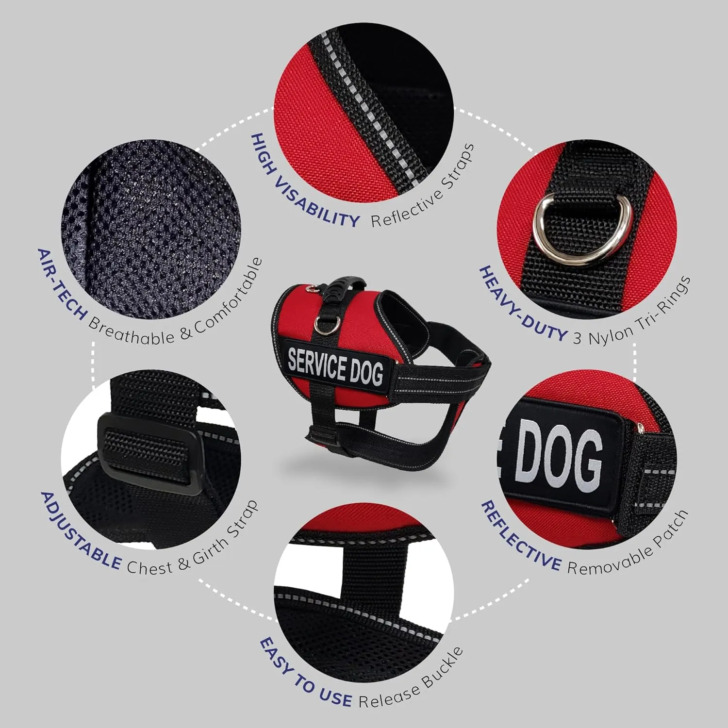ActiveDogs Service Dog Vest Harness   Clip-on Bridge Sturdy Handle   ID Card Carrier   ADA Cards   Reflective Service Dog Patches - Extra Small Service Dog Harness Vest XS Dogs (Girth 16-20) Red
