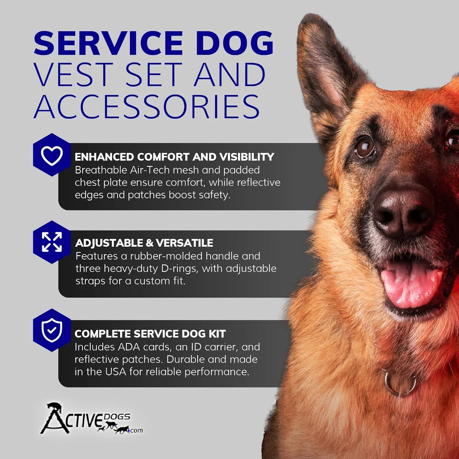 ActiveDogs Service Dog Vest Harness   Clip-on Bridge Sturdy Handle   ID Card Carrier   ADA Cards   Reflective Service Dog Patches - Extra Small Service Dog Harness Vest XS Dogs (Girth 16-20) Red