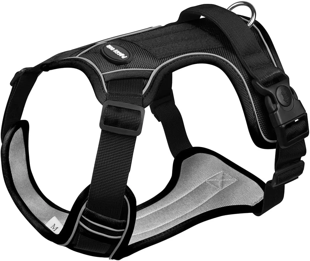 Adjustable Oxford Dog Harness No Pull and Leash Set Walking Pet Harness with Easy Control Handle for Lifting No Choke Front Clip Reflective Dog Vest 2 Leash Hooks Escape Proof (Black, L)