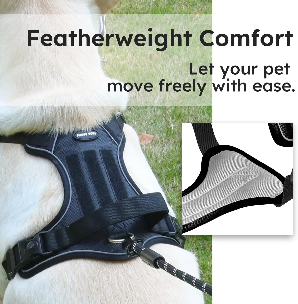 Adjustable Oxford Dog Harness No Pull and Leash Set Walking Pet Harness with Easy Control Handle for Lifting No Choke Front Clip Reflective Dog Vest 2 Leash Hooks Escape Proof (Black, L)