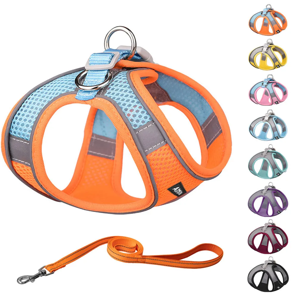 Aiitle Soft Adjustable Mesh Dog Harness Leash Set Beige