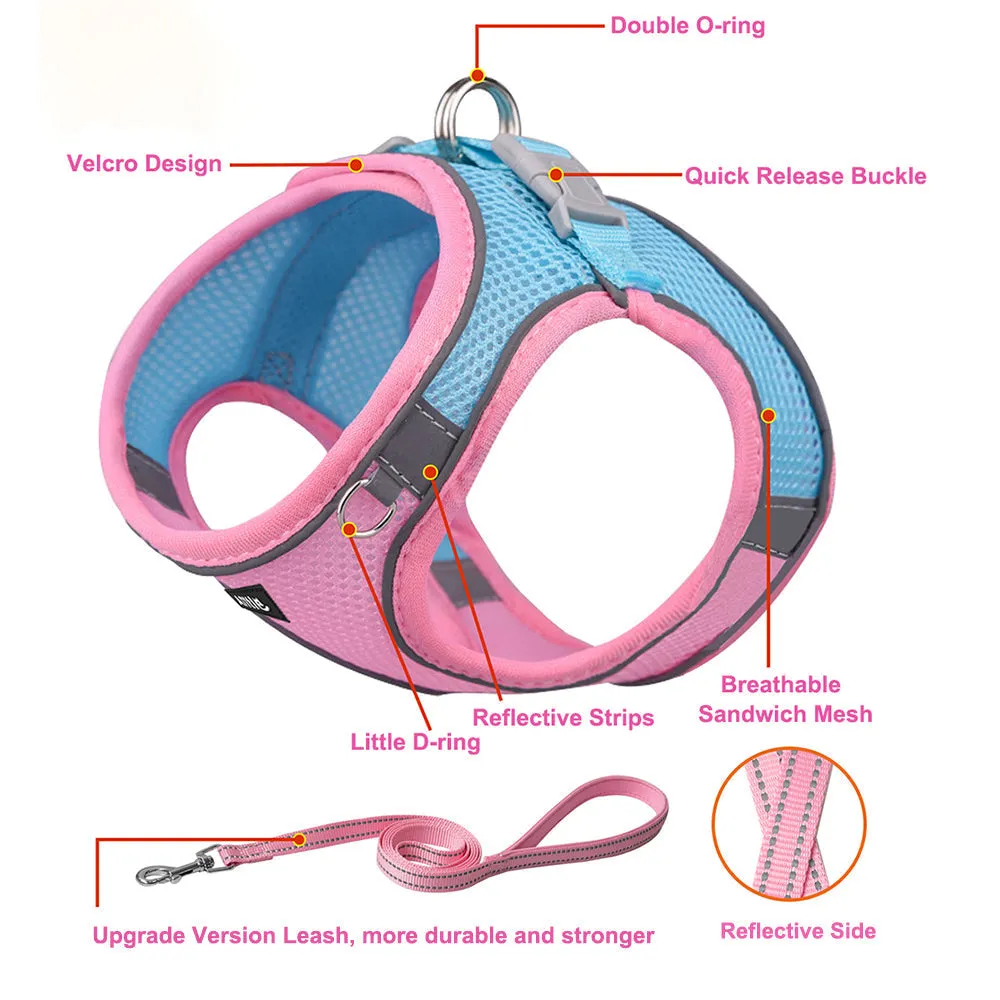 Aiitle Soft Adjustable Mesh Dog Harness Leash Set Hot Pink