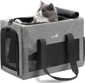 Airline Approved Cat Carrier, Pet Carrier Soft-Sided, Portable Dog Carrier with Stable Structure, Breathable Bag for Pets Less Than 12lbs, Cat Carrier Bag Suitable for Both Long and Short Trips Gray