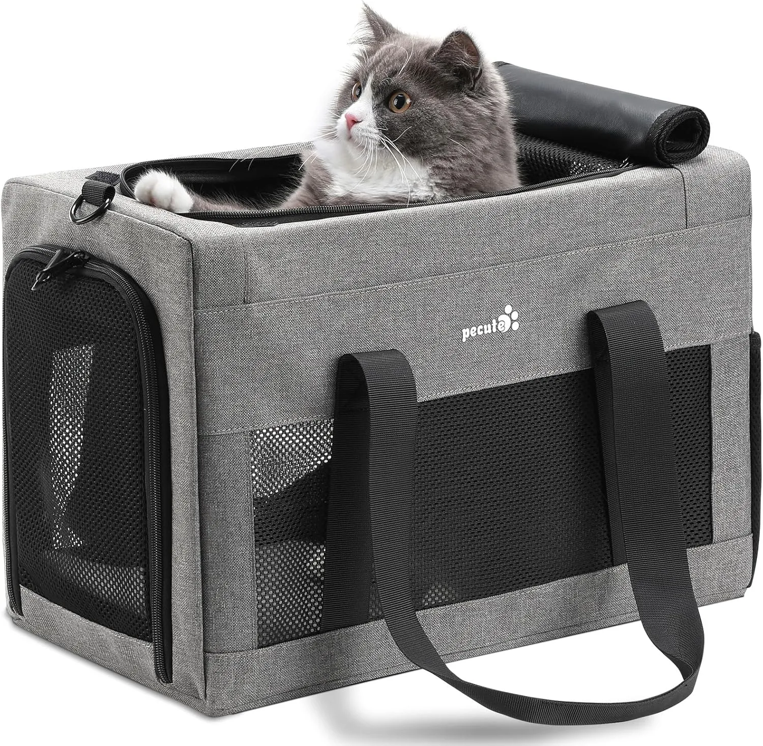 Airline Approved Cat Carrier, Pet Carrier Soft-Sided, Portable Dog Carrier with Stable Structure, Breathable Bag for Pets Less Than 12lbs, Cat Carrier Bag Suitable for Both Long and Short Trips Gray