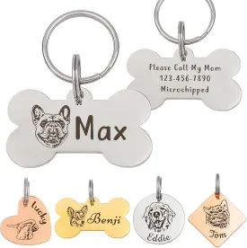 Anavia Pet Portrait Pet ID Tags, Photo Custom Sketch Style Dog Cat Name Tag, Multi Color Handmade Personalized Engraved Stainless Steel Glossy Finish Dog Collar Tag
