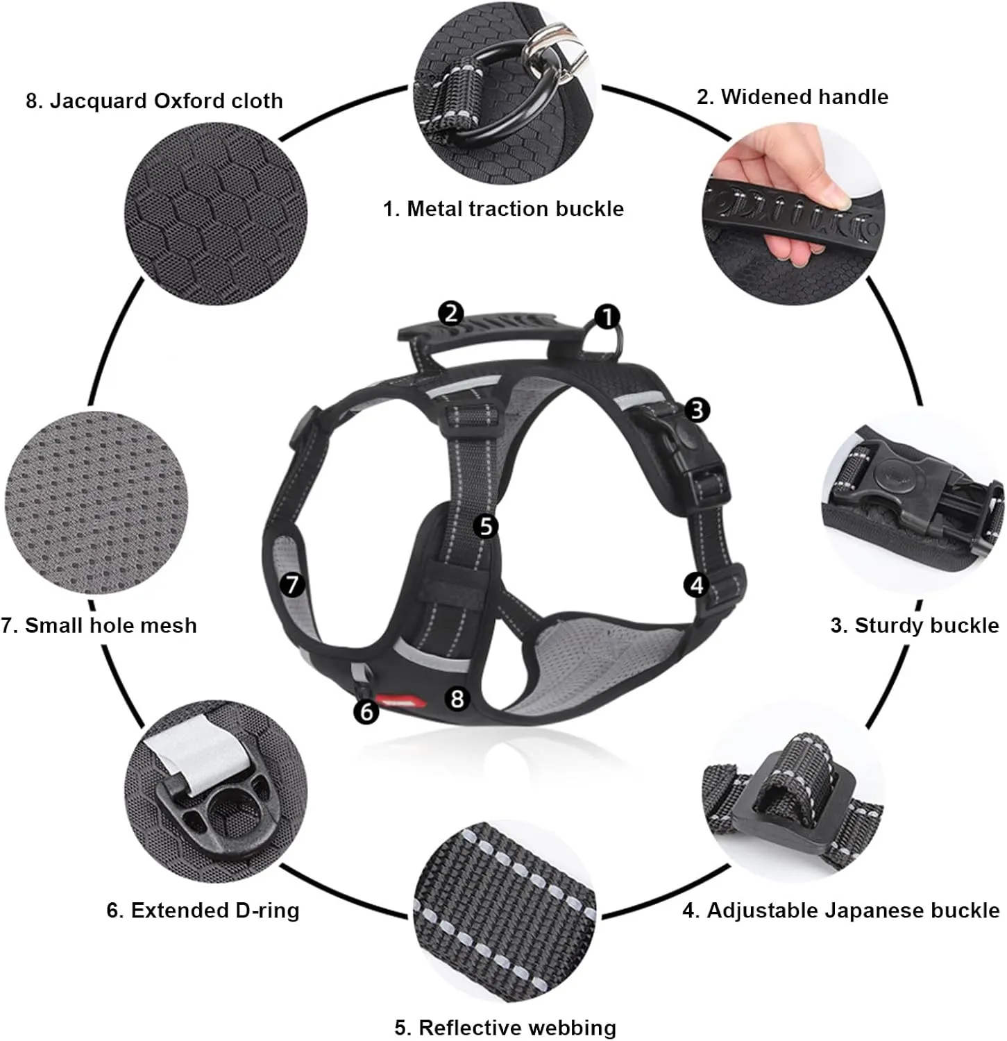 Anti-Yank Dog Safety Vest with 2 Belt Buckles, Adjustable Soft Padding, Reflective Oxford Material, with Easy Control Handle (Black, S:Neck (14-18''), Chest (14-19''), 11-16lbs)