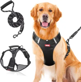 Anti-Yank Dog Safety Vest with 2 Belt Buckles, Adjustable Soft Padding, Reflective Oxford Material, with Easy Control Handle (Black, S:Neck (14-18''), Chest (14-19''), 11-16lbs)