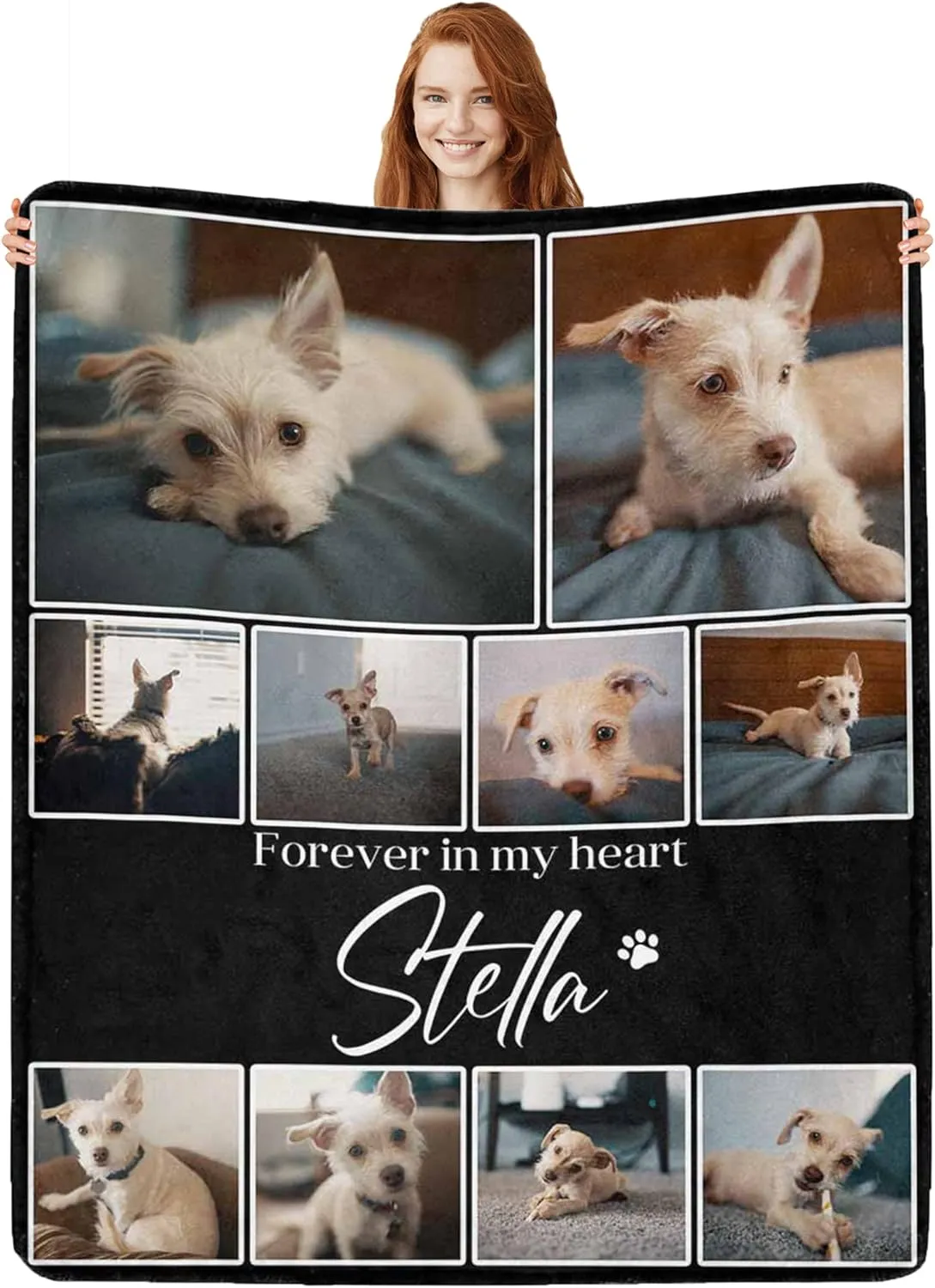 Artsadd Personalized Dog Picture Blanket - Custom Name Text & Photo Memorial Gift for Pet Loss, in Loving Memory Remembrance Blanket - Dog Lover Pet Owner Sympathy Gift