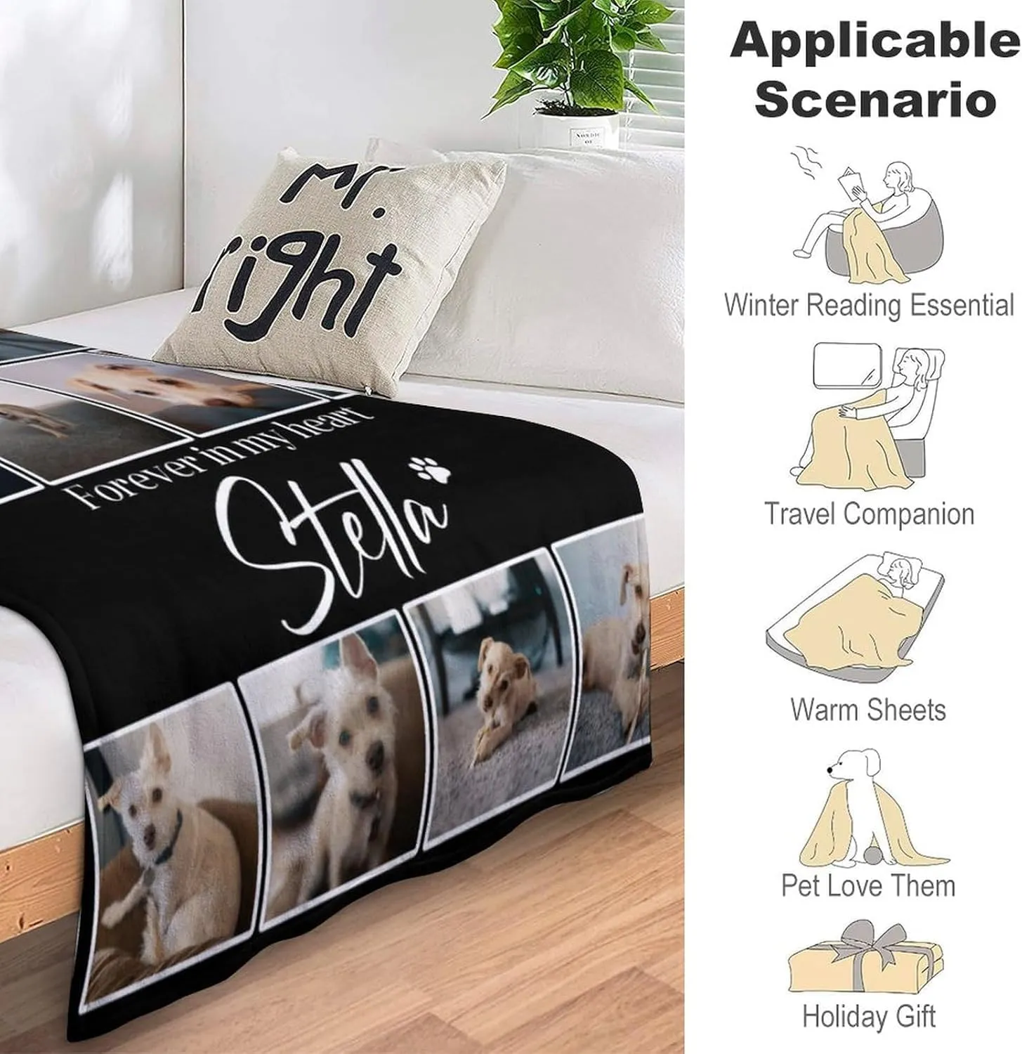 Artsadd Personalized Dog Picture Blanket - Custom Name Text & Photo Memorial Gift for Pet Loss, in Loving Memory Remembrance Blanket - Dog Lover Pet Owner Sympathy Gift