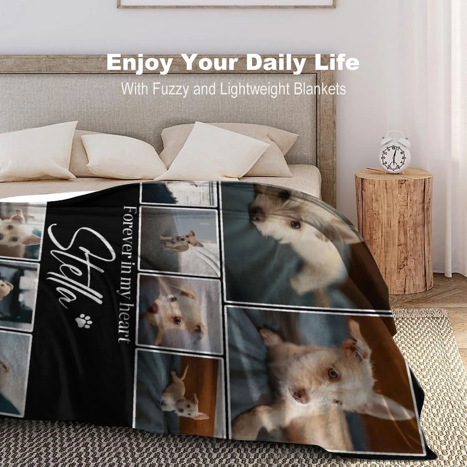 Artsadd Personalized Dog Picture Blanket - Custom Name Text & Photo Memorial Gift for Pet Loss, in Loving Memory Remembrance Blanket - Dog Lover Pet Owner Sympathy Gift
