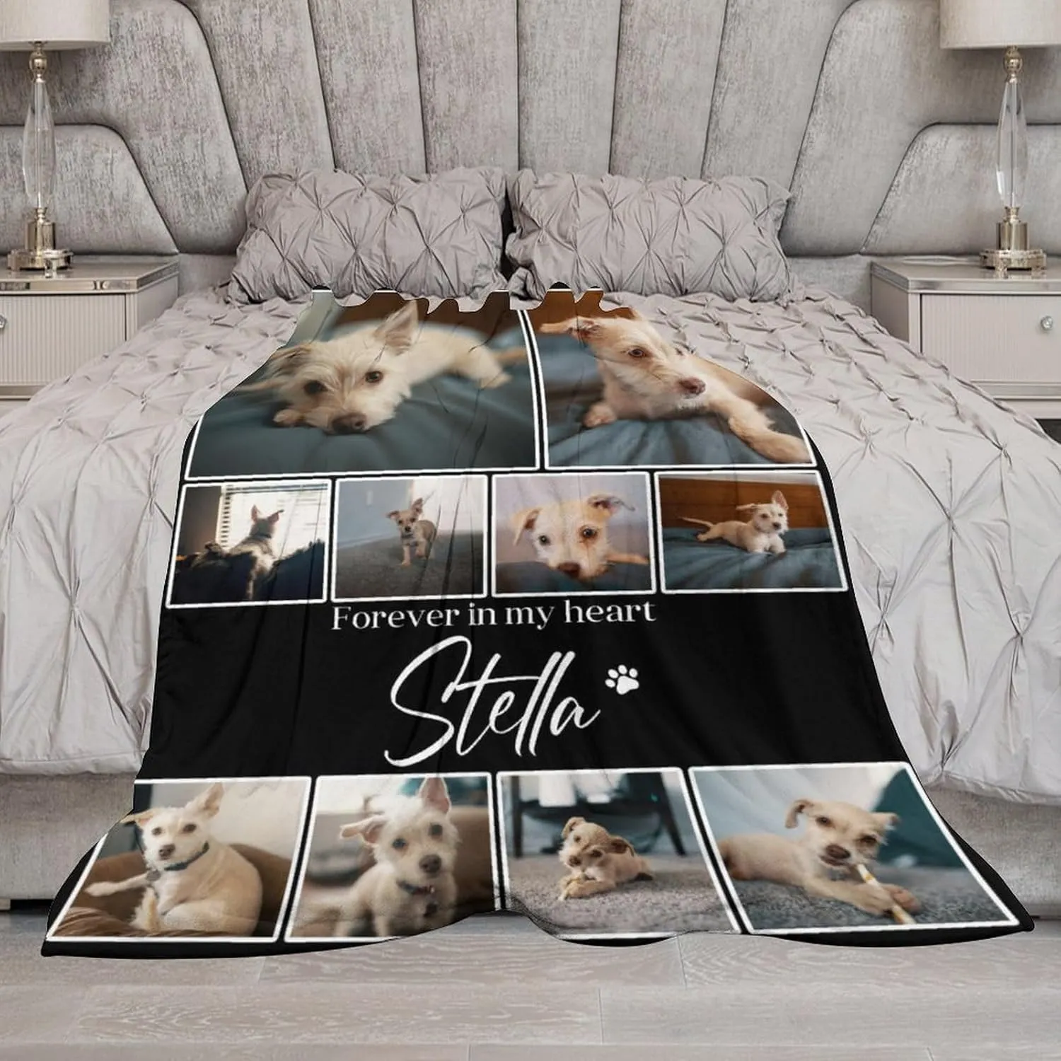 Artsadd Personalized Dog Picture Blanket - Custom Name Text & Photo Memorial Gift for Pet Loss, in Loving Memory Remembrance Blanket - Dog Lover Pet Owner Sympathy Gift