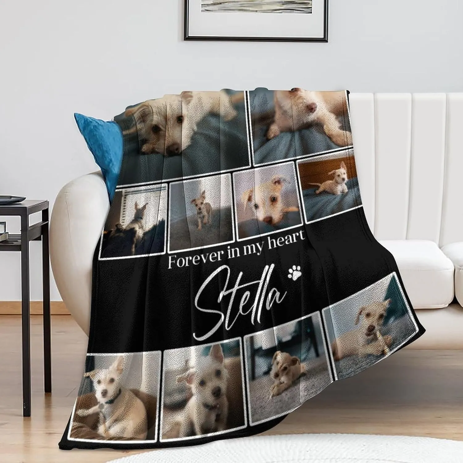 Artsadd Personalized Dog Picture Blanket - Custom Name Text & Photo Memorial Gift for Pet Loss, in Loving Memory Remembrance Blanket - Dog Lover Pet Owner Sympathy Gift