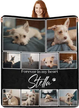 Artsadd Personalized Dog Picture Blanket - Custom Name Text & Photo Memorial Gift for Pet Loss, in Loving Memory Remembrance Blanket - Dog Lover Pet Owner Sympathy Gift