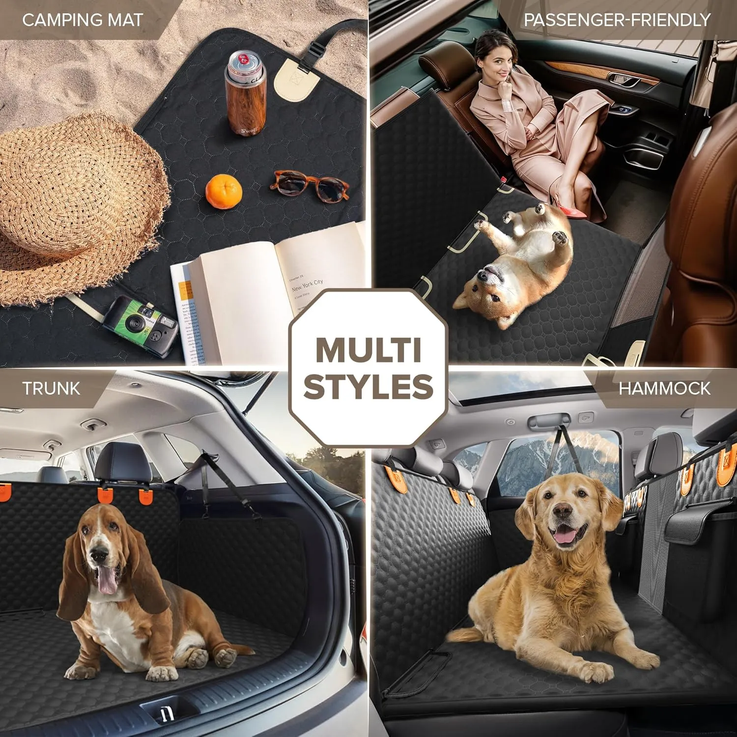 Back Seat Extender for Dogs, Heavy Duty Dog Car Seat Cover for Back Seat and Aggressive Chewer, Large Hard Bottom Car Seat Cover for Dogs, Dog Hammock for Car, Travel Pet Car Bed for Car, SUV, Truck