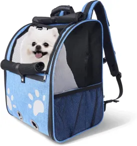 Cat Backpack Carrier, Small & Medium Pet Carrier Backpack,Breathable Cat Carrier Large Space, Ventilated Mesh Dog Travel Pet Backpackfor Hiking Walking Outdoor UP 15 LB(Blue)