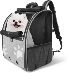 Cat Backpack Carrier, Small & Medium Pet Carrier Backpack,Breathable Cat Carrier Large Space, Ventilated Mesh Dog Travel Pet Backpackfor Hiking Walking Outdoor UP 15 LB(Grey)