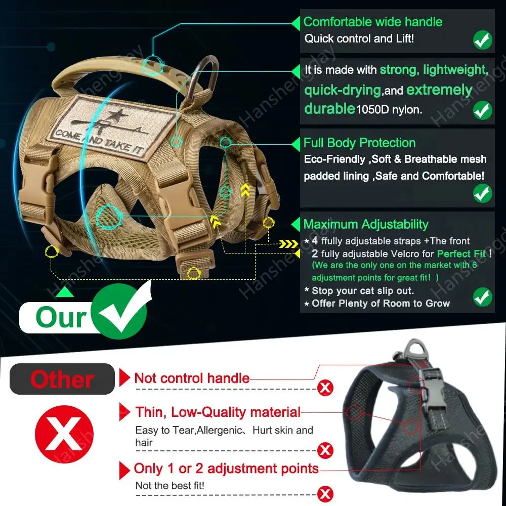 Chihuahua Tactical Dog Vest – XS Adjustable Military MOLLE Training Harness with Rubber Handle for Small Dogs