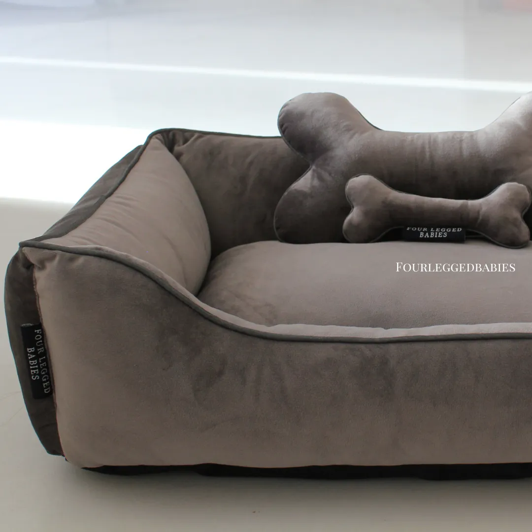 Chivalrous Luxurious Grey Dog Bed Removable Italian Velvet Cover & Machine Washable Bed For Daily Use