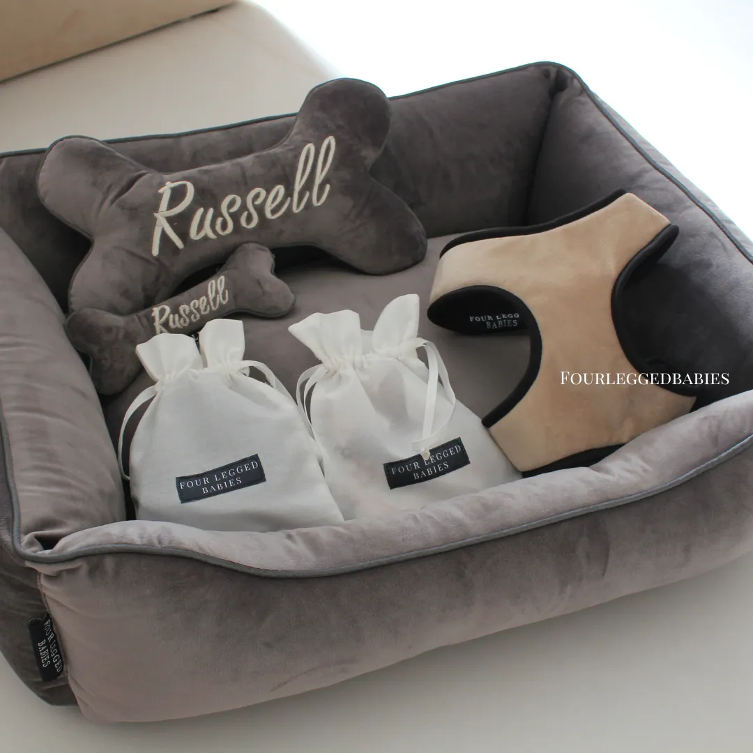 Chivalrous Luxurious Grey Dog Bed Removable Italian Velvet Cover & Machine Washable Bed For Daily Use