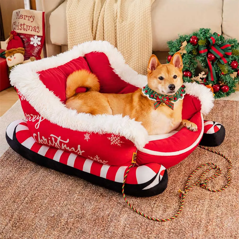 Christmas Sleigh Dog Bed - Gift Bundle 3 pcs