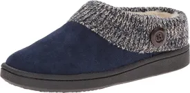 Clarks Navy Suede Leather Knitted Collar Plush Faux Fur Lining Clog Slippers