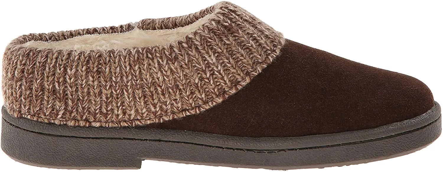 Clarks Women's Knit Scuff Leather Slipper Mules Sweater Cuff Clog (10, Brown)