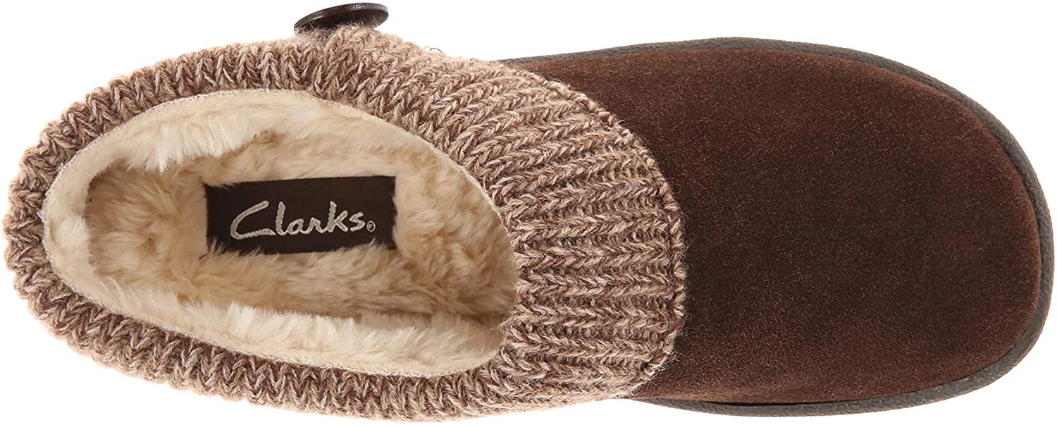 Clarks Women's Knit Scuff Leather Slipper Mules Sweater Cuff Clog (10, Brown)