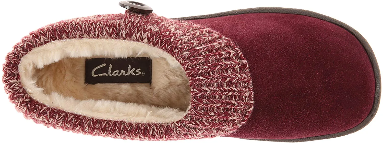 Clarks Women's Knit Scuff Leather Slipper Mules Sweater Cuff Clog (11, Berry)