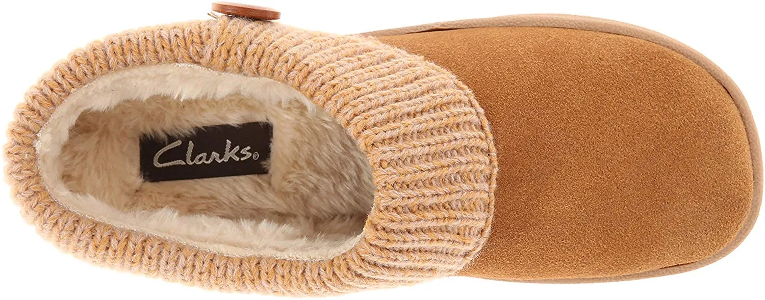 Clarks Women's Knit Scuff Leather Slipper Mules Sweater Cuff Clog (6, Cinnamon)