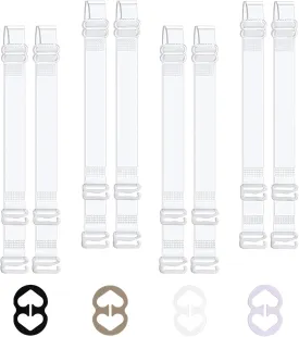 Clear Bra Straps, 4 Pairs Invisible Bra Straps   4 Pcs Bra Strap Clips, Non-Slip Adjustable Transparent Bra Straps, Clear Straps For Bra, Bra Clips to Make Racerback