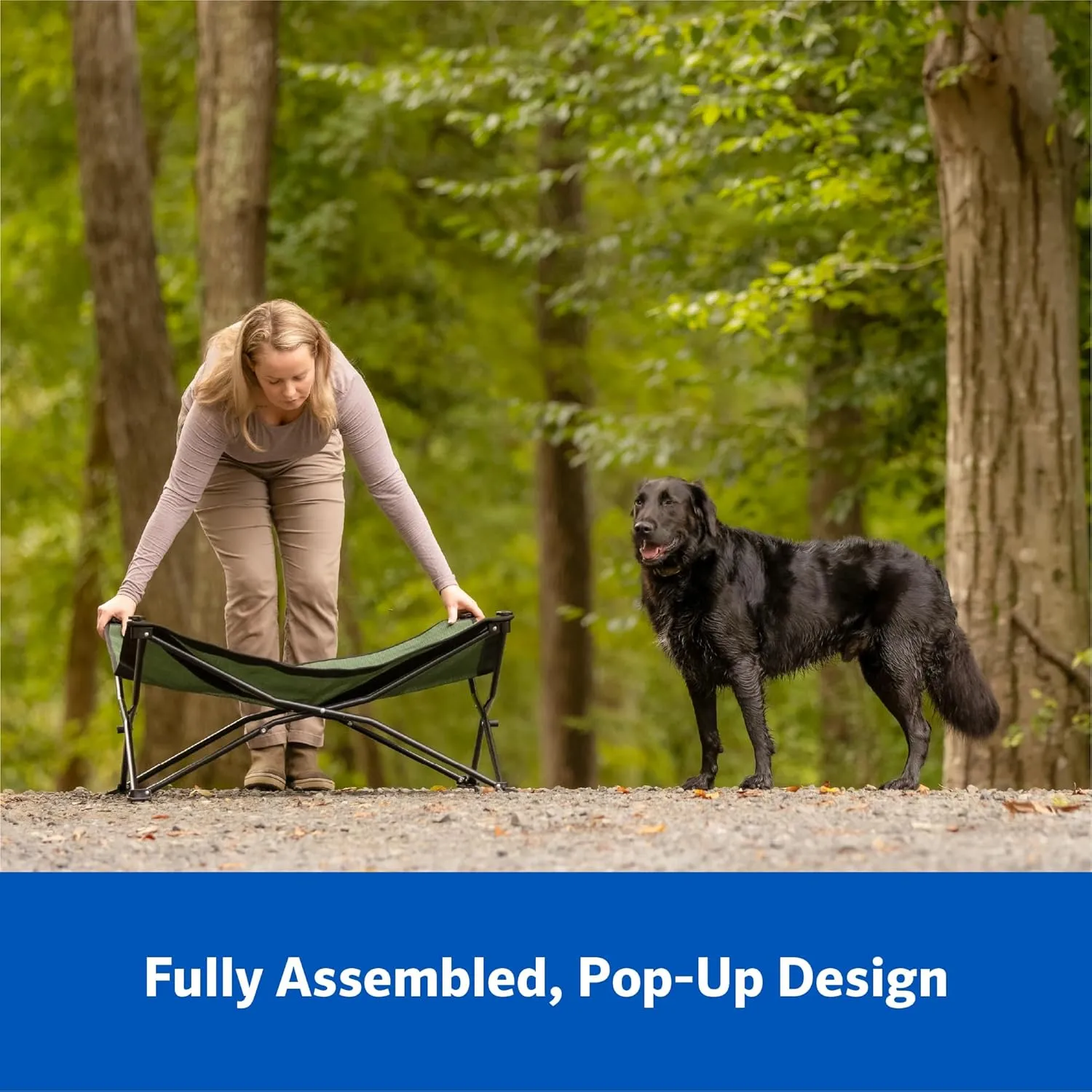 Coolaroo On-The-Go Elevated Dog Bed Kit  Portable & Cooling Travel Cot with HeatShield Fabric for Large Dogs, Lightweight & Compact, Includes Matching Carry Bag & Pacific Blue Bonus Cover, Large