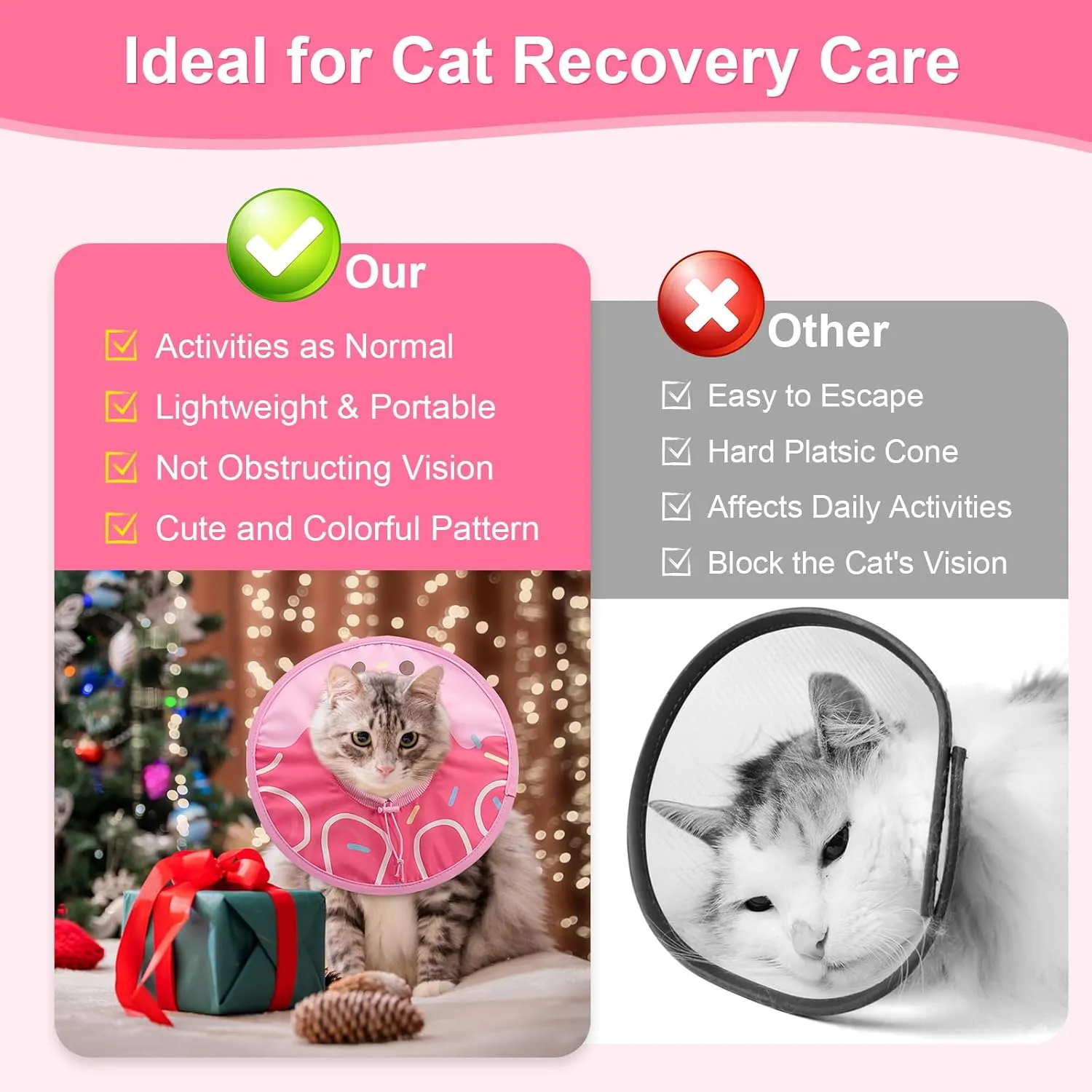 Coppthinktu Cat Cone Collar Soft, Cue Cat Recovery Collar After Surgery Waterproof Neck Cone, Lightweight Kitten Cone Elizabethan Collar for Cats Puppy Anti Licking Wounds (Brown,M)