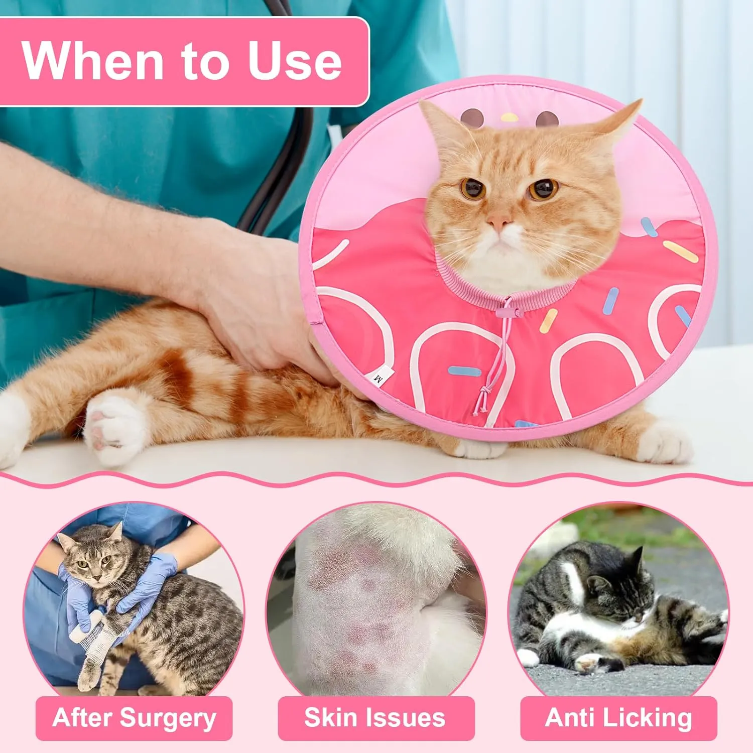 Coppthinktu Cat Cone Collar Soft, Cue Cat Recovery Collar After Surgery Waterproof Neck Cone, Lightweight Kitten Cone Elizabethan Collar for Cats Puppy Anti Licking Wounds (Brown,M)