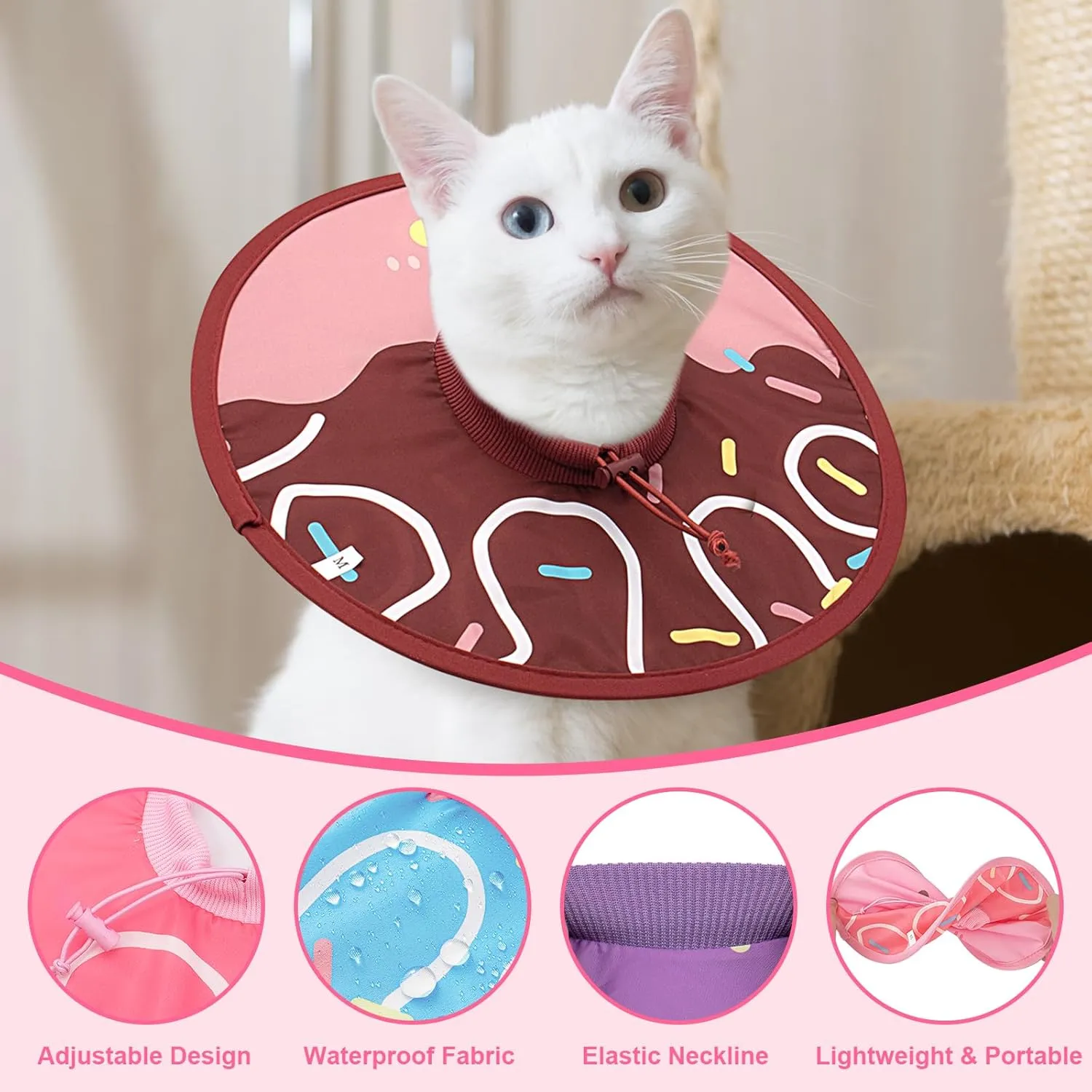 Coppthinktu Cat Cone Collar Soft, Cue Cat Recovery Collar After Surgery Waterproof Neck Cone, Lightweight Kitten Cone Elizabethan Collar for Cats Puppy Anti Licking Wounds (Brown,M)