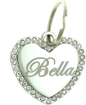 Custom Engraved Personalized Stainless Steel Medium Heart Rhinestones Pet Jewelry Cat Dog ID Tag