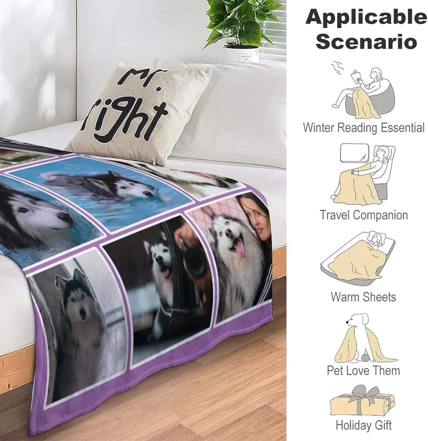 Custom Photo Blanket - Personalized Dog Memorial Gift With Pictures and Name for Pet Loss, Sympathy, Remembrance - In Loving Memory for Dog Lovers and Pet Owners