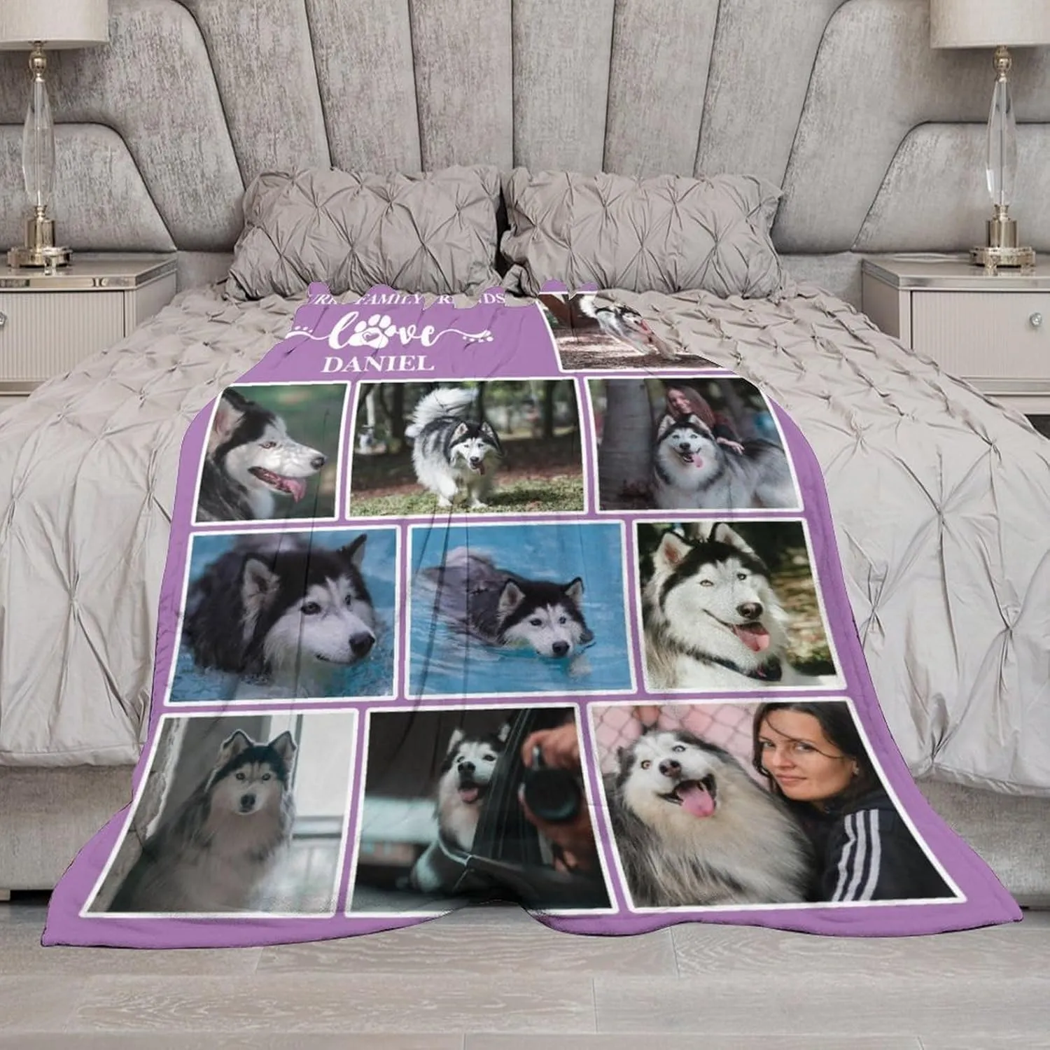 Custom Photo Blanket - Personalized Dog Memorial Gift With Pictures and Name for Pet Loss, Sympathy, Remembrance - In Loving Memory for Dog Lovers and Pet Owners
