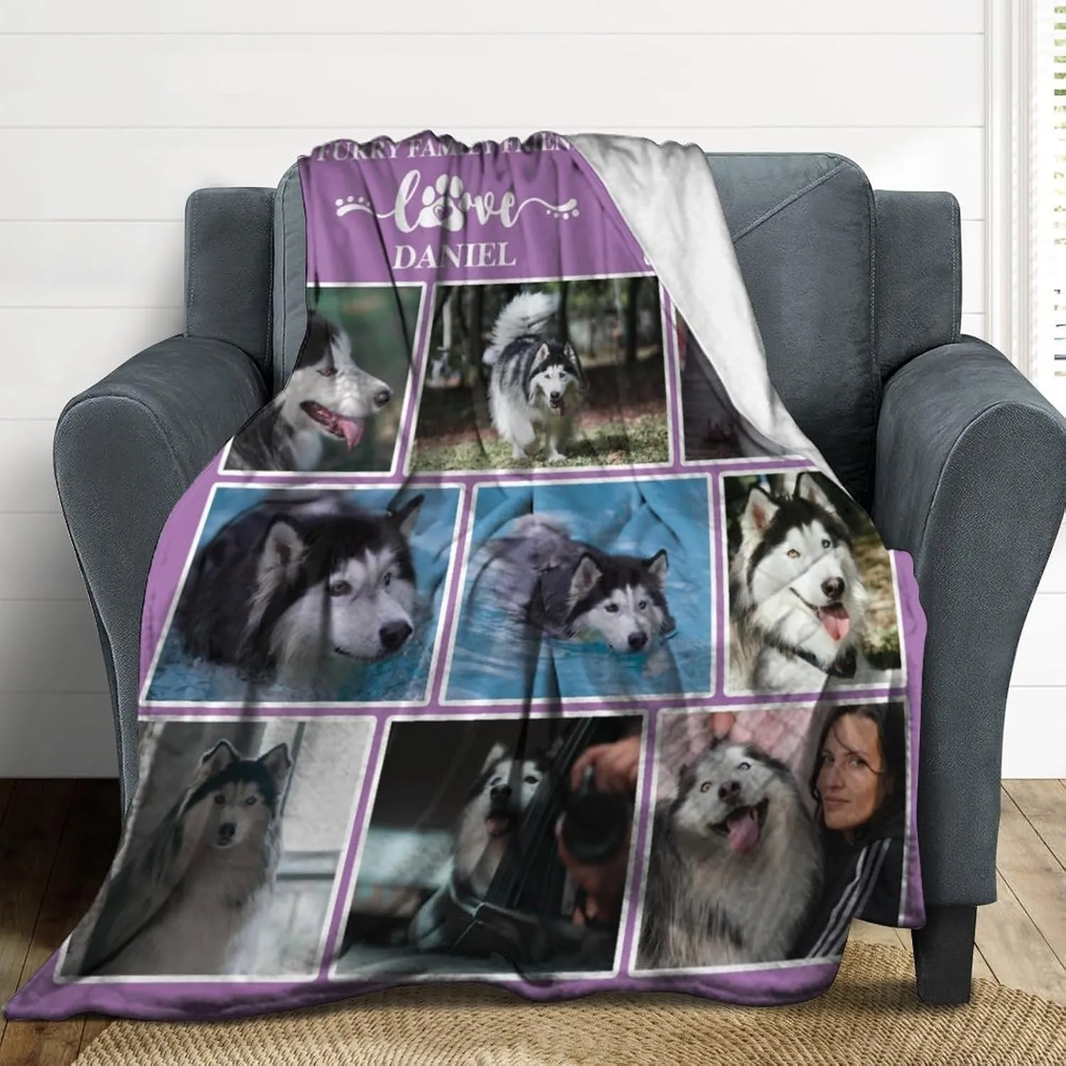 Custom Photo Blanket - Personalized Dog Memorial Gift With Pictures and Name for Pet Loss, Sympathy, Remembrance - In Loving Memory for Dog Lovers and Pet Owners
