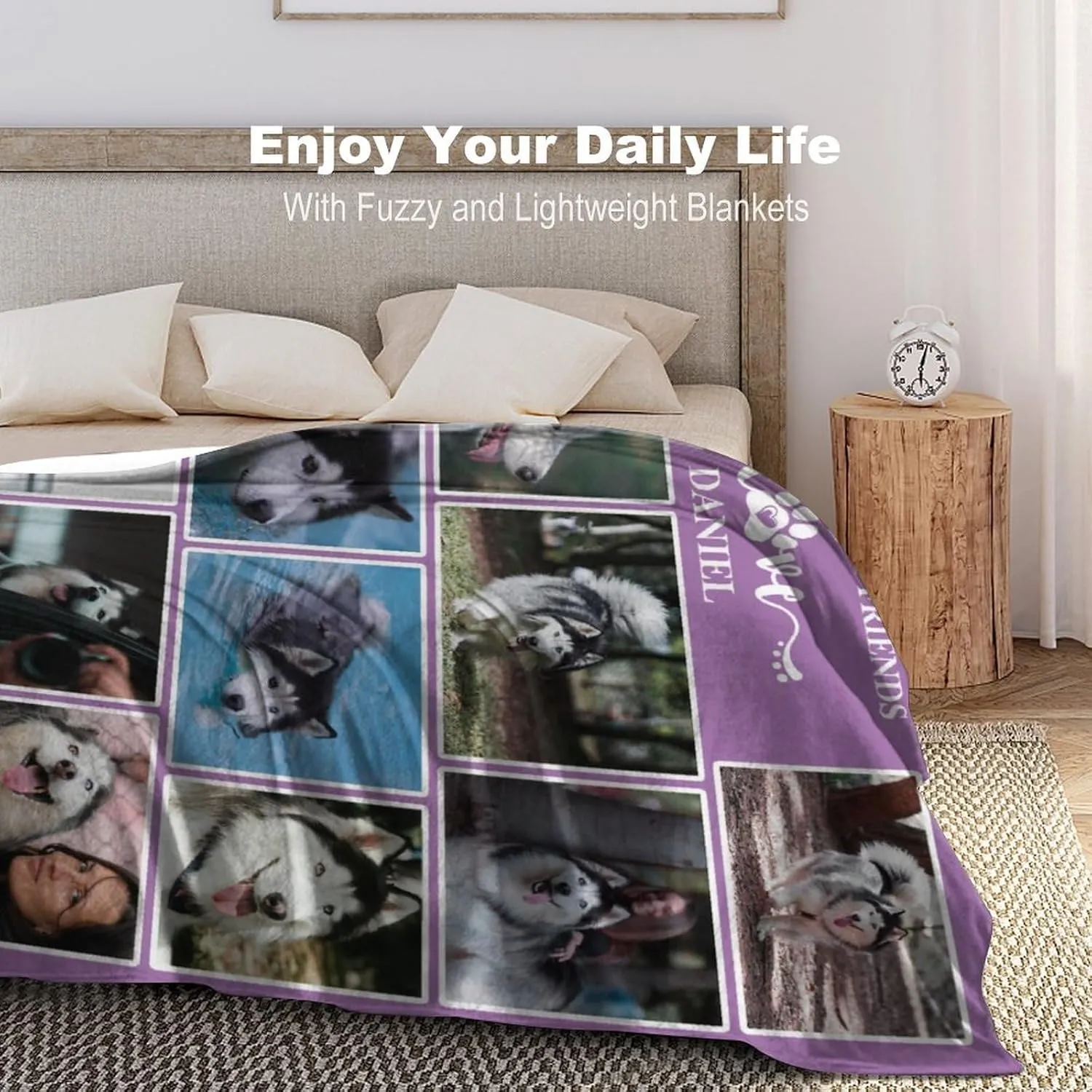 Custom Photo Blanket - Personalized Dog Memorial Gift With Pictures and Name for Pet Loss, Sympathy, Remembrance - In Loving Memory for Dog Lovers and Pet Owners